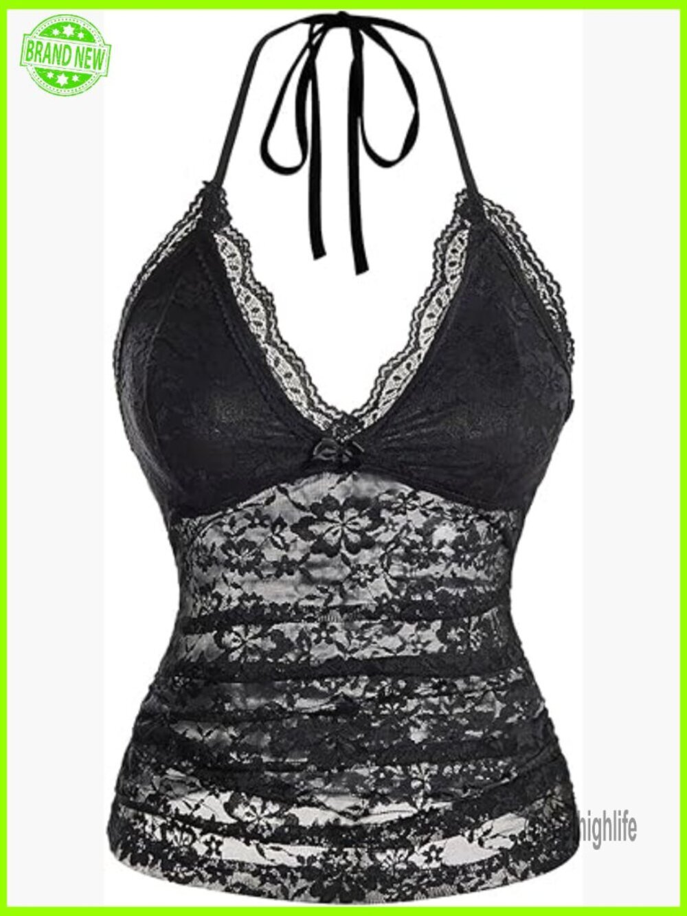 Lace Halter Top Backless Deep V Neck Fitted Crop Top Y2K Style